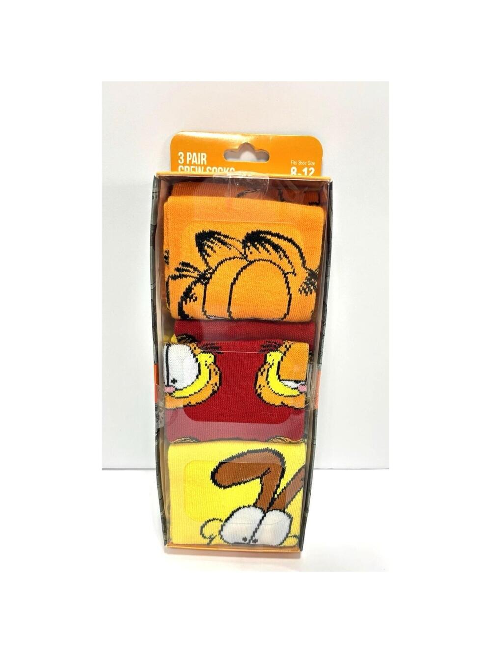 3-Pair Garfield & Odie Crew Socks Bioworld Mens Size 8-12 Funny Cartoon NEW